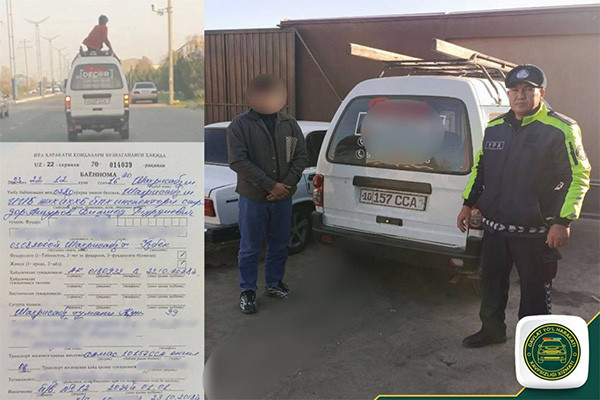 Водитель Damas в Шахрисабзе перевозил пассажира на крыше автомобиля