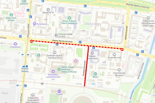 В связи с открытием Ташкентского кинофестиваля в столице участки нескольких улиц для движения автотранспорта