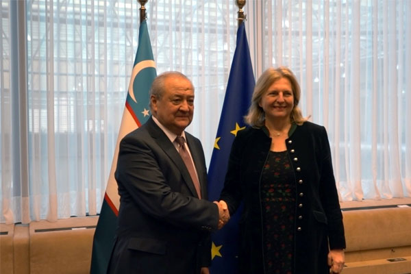 Abdulaziz Kamilov takes part in a meeting of the Uzbekistan-EU Cooperation Council