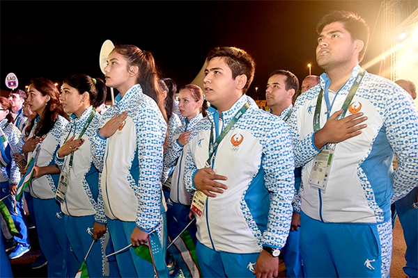Flag of Uzbekistan raised in the Olympic Village in Rio de Janeiro